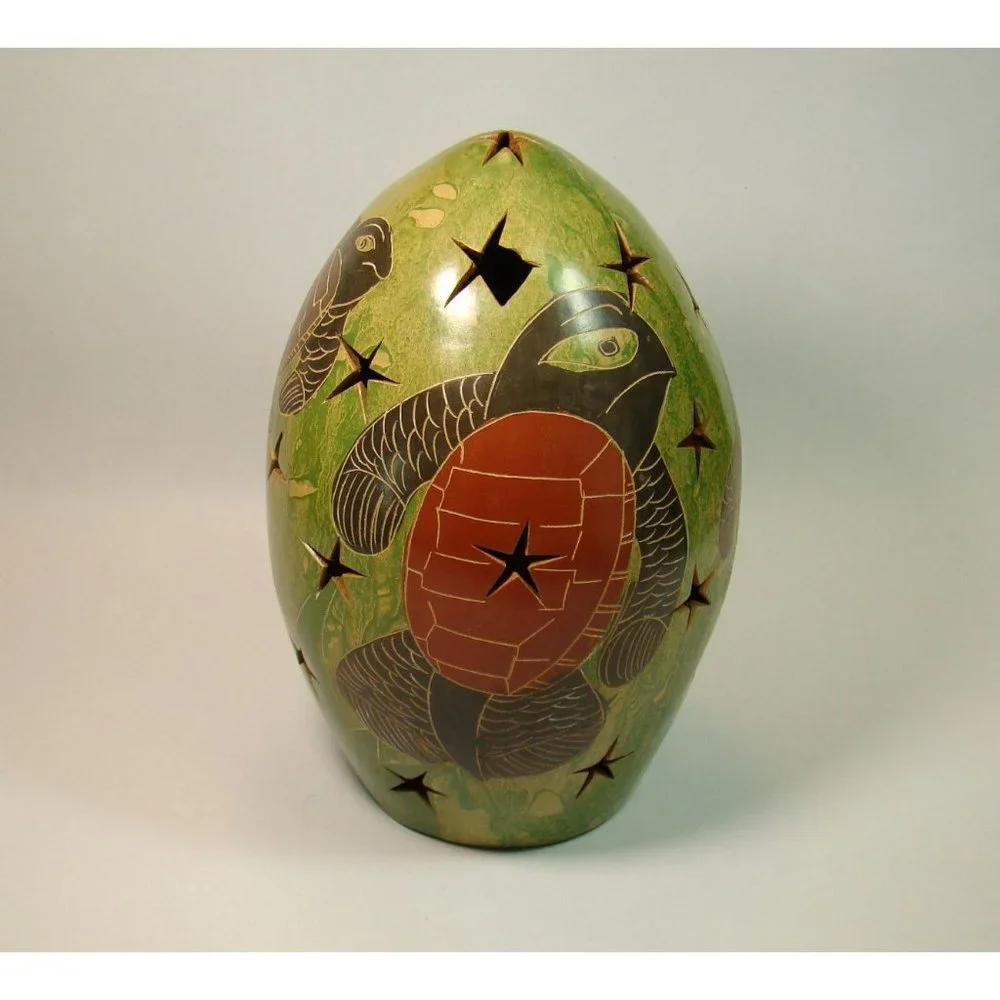 Turtle Art Pottery Tea Light Candle Lantern Luminary, Coastal Beach Nautical
